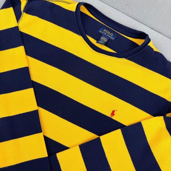 Polo Ralph Lauren Other - Polo Ralph Lauren Mens XL Waffle Knit Thermal Shirt Navy Yellow Striped Long Slv